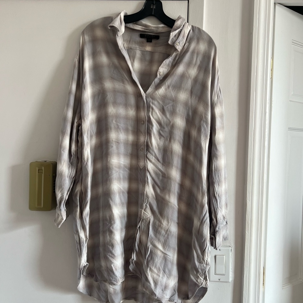 All Saints Gray Plaid Button-down Dress - Sz 10
